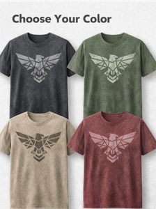 เสื้อยืดเดนิมวินเทจปักโลโก้แบบกำหนดเองสำหรับผู้ชาย |   กราฟิกนกอินทรีทรงเรขาคณิต |   เสื้อยืดสตรีทแวร์สไตล์เรโทรผ้าฝ้าย 100% - Product Image 2