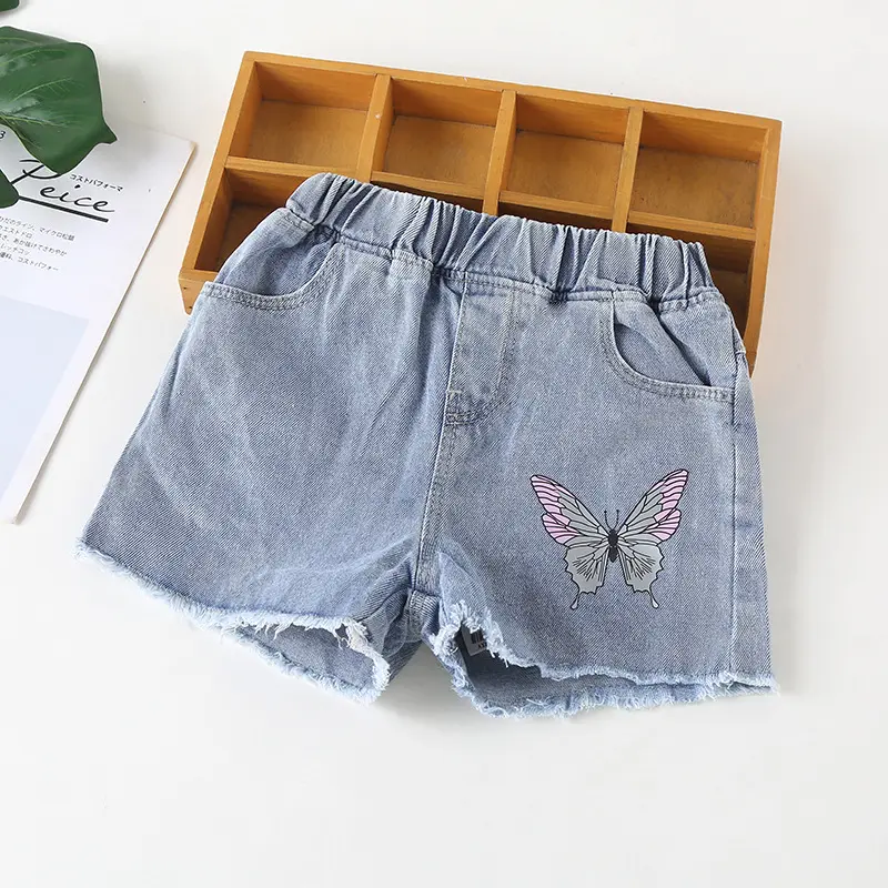 2022 Sommer Kleinkind Mädchen Mode Hot Shorts Stilvolle Jeans shorts mit Schmetterling 4-9 Jahre