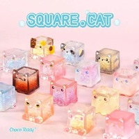 Boîtes mystères de la série Square Cat, 3 figurines par boîte, design aléatoire, figurines d'action en résine, jouet de collection animal mignon, mini chats