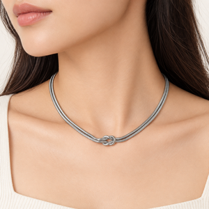 Collier à nœuds en acier inoxydable, ton argenté, double chaîne serpent, fermoir mousqueton, réglable 43,5 + 6 cm, 14 g - Product Image 5