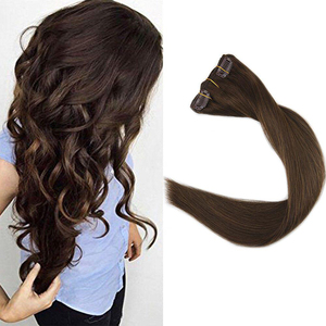 Extensiones de <span class=keywords><strong>cabello</strong></span> humano Remy con Clip, extensiones de <span class=keywords><strong>cabello</strong></span> humano con Clip, color marrón <span class=keywords><strong>oscuro</strong></span>, venta al por mayor - Product Image 4