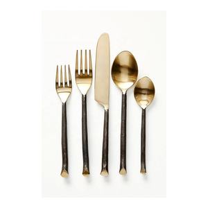 <b>Cutlery</b> Set Stainless Steel Gold Plated With <b>Black</b> Rustic Handle - Product Image 4