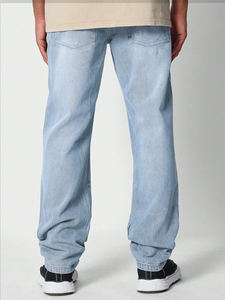 Jeans en denim bleu délavé pour hommes, pantalons décontractés à jambes larges et droites avec coupe ample à taille moyenne pour la mode du printemps et de l'automne, vente en gros - Product Image 3
