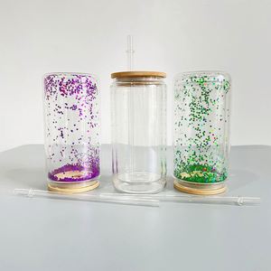 Verres à bière transparents de 12 oz, vierges, à sublimation, effet boule à neige, paillettes, double paroi, en verre - Product Image 5