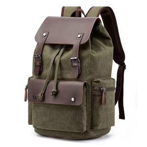 <b>Canvas</b> Men <b>Drawstring</b> Flap School <b>Bag</b> Vintage Laptop Shoulder <b>Bag</b> Outdoor Travel Student Business Backpack RTS Bulk Mixed Order - Product Image 1