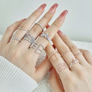 Anillos de Plata de Ley 925 con Circonita Cúbica 5A, Diseño Minimalista y Moderno de Dylam, Joyería Fina para Mujer, Múltiples Capas, Sencillos - Product Image 1