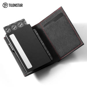 TILONSTAR TVC302a Porte-cartes de crédit en cuir suédé personnalisable Porte-cartes à trois volets en aluminium Portefeuille - Product Image 3