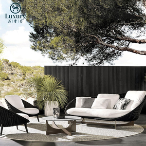 Juego de Sofás Seccionales de Lujo para Patio, Modernos, para Exteriores, para Villas, Hoteles y Patios, con Estructura de Acero Inoxidable, Resistentes al Agua, de Ratán, Cómodos - Product Image 1