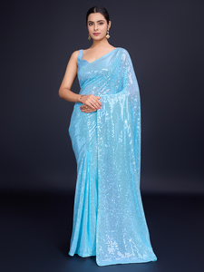 Vestidos de noche de secuencia de Bollywood, saris elegantes con diseños únicos - Product Image 5