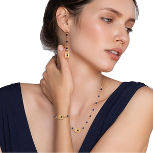 Luxury High-End Women's Stainless Steel Classic <b>Bracelet</b> Long Tassel Natural Lapis Lazuli Anniversary Jewelry <b>Set</b> - Product Image 1