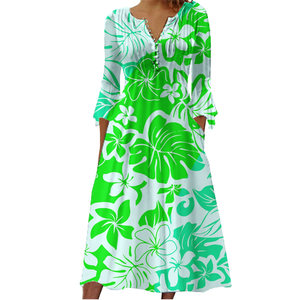 Robe décontractée mi-longue à taille empire pour femme, imprimé tropical, design hawaïen de luxe, neuve, lavable, style polynésien, pour l'été - Product Image 2