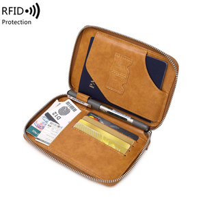 Cartera de pasaporte RFID para viajes para hombres y mujeres, porta pasaporte RFID antirrobo con ranuras para varias tarjetas, marrón - Product Image 3