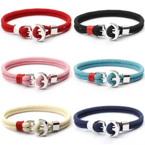 Hot Selling Fine Jewelry Bracelets & Bangles Handmade Milanese Double Layer Pirate Ship Anchor Buckle Charm Bracelet