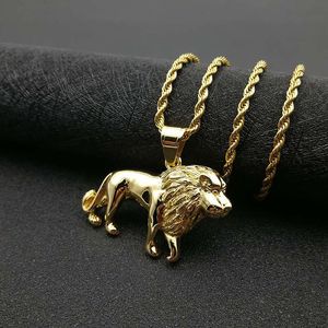 Collar con colgante de león de acero inoxidable dorado yunnique para hombre, diseño del zodiaco animal, cadena de 3mm y 61cm, joyería Hip Hop - Product Image 2