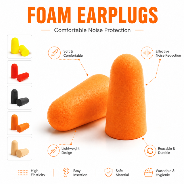 High Quality Reusable PU Foam Headband Type Push-In Earplugs for Noise Reduction Hearing Protection