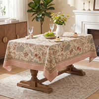 Nappe en coton et lin à imprimé floral et oiseaux, style français léger et luxueux, impression numérique haut de gamme, décoration créative pour la maison
