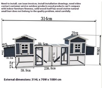 Poulailler en bois double supérieur avec fermeture à bouton Habitat extérieur pour animaux de compagnie avec course de connexion pour l'élevage de poulets dans le jardin