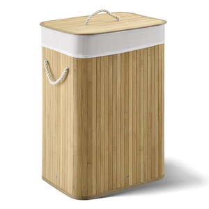 Cesto de Ropa Plegable Multifuncional de Bambú <span class=keywords><strong>con</strong></span> Tapa y Forro Extraíble, Contenedor Rectangular para Almacenamiento de Ropa Sucia - Product Image 1