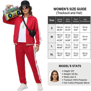 Ensemble de survêtement hip-hop pour femmes des années 80, veste à fermeture éclair et pantalon rouge à blocs de couleur, tenue rétro rayée - Product Image 1