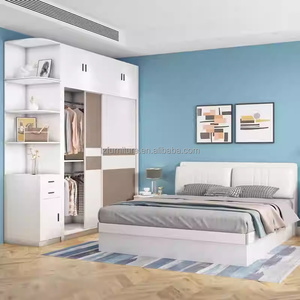 Factory Wholesale Low Price Bedroom Furniture Sets Durable <b>Storage</b> Bed with Sliding Wardrobe & Side Cabinet for Studio Apartment - Product Image 1