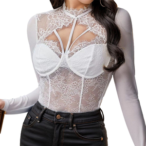 Tuta da donna Sexy con capestro sottile in <span class=keywords><strong>pizzo</strong></span> <span class=keywords><strong>bianco</strong></span> sottile aderente all'ingrosso in <span class=keywords><strong>pizzo</strong></span> di un pezzo a maniche lunghe - Product Image 3