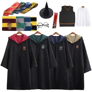 Fantasia de cosplay HP para crianças e adultos, roupão de Halloween para festas, roupão de vidro com gravatas, atacado