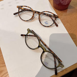 Monture de lunettes ronde Qianai, taille moyenne, verres en acrylique, anti-lumière bleue, montures optiques unisexes T3 8008 - Product Image 5