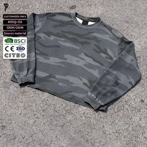 <b>Men</b> Camo Waffle Knit Long Sleeve T Shirt Crew Neck Vintage Washed Camouflage <b>Thermal</b> Top Trendy Streetwear Casual Pullover Shirt - Product Image 1