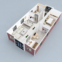 Maison conteneur pliable à double aile, ignifuge et isolée, 3 chambres, préfabriquée, modulaire, unité de logement mobile