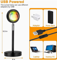 Mini projecteur LED USB Coucher de soleil Arc-en-ciel Néon, éclairage d'ambiance pour café, bar, photographie, chambre à coucher, fête, décoration de pièce