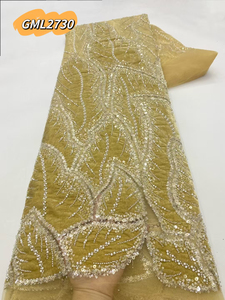 2025 Chất Lượng Cao Sang Trọng Đổ Xô Nhung Thêu Đám Cưới Sequins Hạt Ren Vải Ưa Thích Lá Mô Hình Nhung Ren Vải - Product Image 2