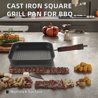 Wajan Panggang Persegi Baja Karbon Pre-Seasoned, Wajan Penggorengan Steak, Kompatibel Induksi, Anti Lengket, Peralatan Masak BBQ Dapur