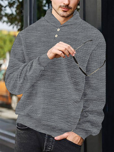 Suéter Masculino de Alta Qualidade com Gola Reversível em Malha Waffle, Pulôver com Botões, Gola Alta, Tecido Pesado, Roupas Streetwear para Homens - Product Image 5
