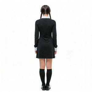 ชุดวันพุธแอดดัมส์สำหรับผู้หญิง ชุดเดรสแขนยาวสีดำคลาสสิกสำหรับงานปาร์ตี้ธีมคอสเพลย์วันฮาโลวีน - Product Image 2