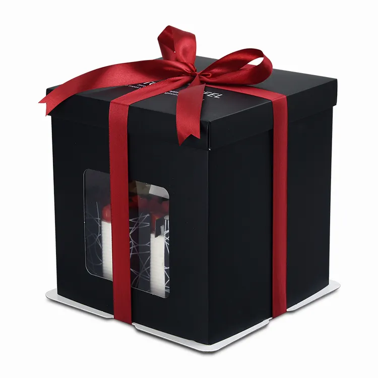 Сделанная на заказ белая картонная роскошная черная коробка для свадебного торта 8 дюймов с прозрачными окнами коробки для торта