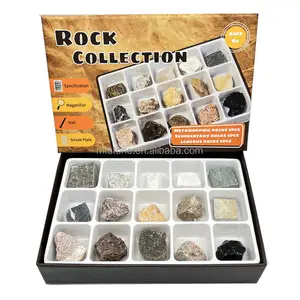 Caja de especímenes de roca mineral natural a granel al por mayor, colección de piedras curativas, Kit educativo ígneo sedimentario metamórfico