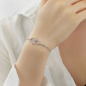 Bracelet pour femme Dylam Protection Symbol Fine Jewelry, chaîne en argent sterling, zircon cubique bleu 5A, amulettes Hamsa aux yeux bleus - Product Image 6