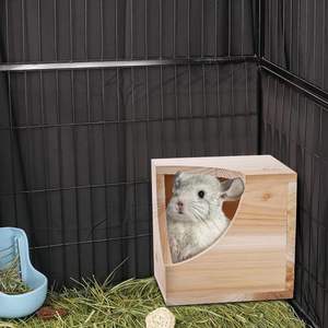 Legno quadrato naturale casa di cincillà stile di arte popolare dipinto piccolo rifugio animale capanna per cincillà scoiattolo zucchero alianti gabbia - Product Image 6