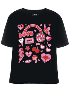 T-shirt nera a maniche corte da donna Love Moschino, girocollo, stampa geometrica a cuore, grazioso top in cotone per tutte le stagioni - Product Image 1