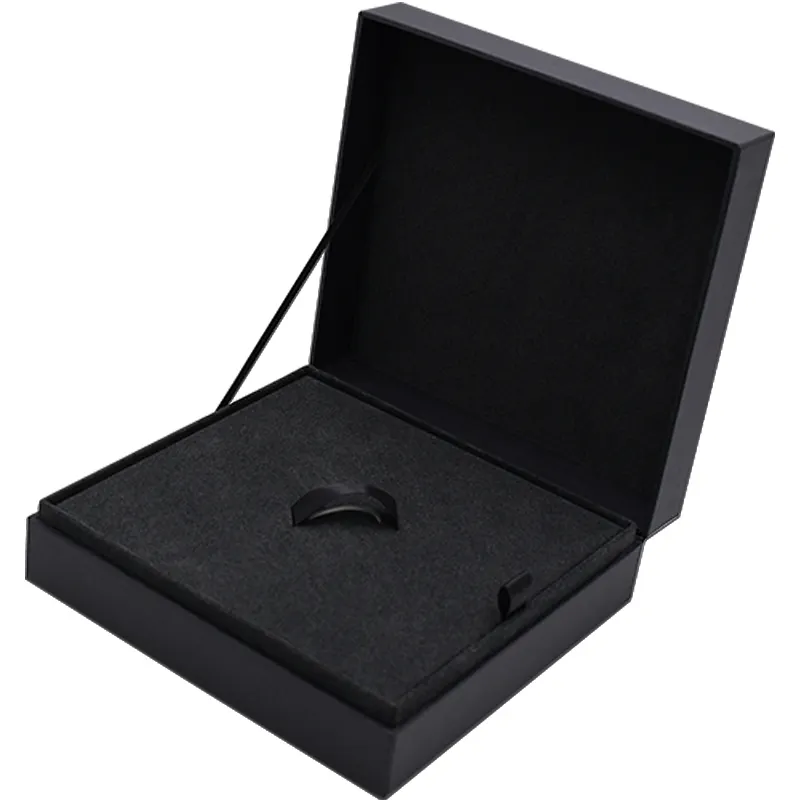 Display Foam Insert Ribbon Hinged Lid Luxury Men Black Textured Paper Cufflink Gift Box