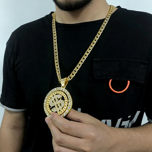 Collar <span class=keywords><strong>de</strong></span> <span class=keywords><strong>Hombre</strong></span> con Colgante Giratorio <span class=keywords><strong>de</strong></span> Dólar, Chapado en <span class=keywords><strong>Oro</strong></span> <span class=keywords><strong>de</strong></span> 18K, Estilo Hip Hop Punk, con Circonitas, Cadena Cubana - Product Image 4