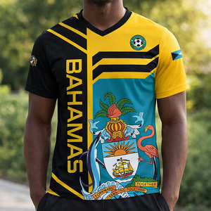T-shirt <span class=keywords><strong>da</strong></span> uomo con scollo a V per il 7 agosto 2026, souvenir delle Bahamas, Giorno della Libertà, festa delle Bahamas, 53° anniversario dell'indipendenza, manica corta - Product Image 2