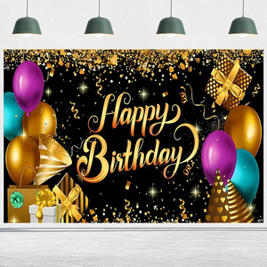 Décorations de fond d'écran Joyeux <span class=keywords><strong>Anniversaire</strong></span>, Bannière de fête d'<span class=keywords><strong>anniversaire</strong></span> noire <span class=keywords><strong>et</strong></span> dorée, Ballons scintillants pour la décoration d'<span class=keywords><strong>anniversaire</strong></span> - Product Image 4