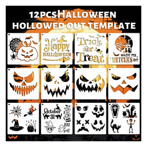 12 pochoirs d'Halloween 7,8x7,8 pouces, pochoirs en plastique pour peinture, pulvérisation, décoration murale, fenêtre, porte, bricolage - Product Image 1