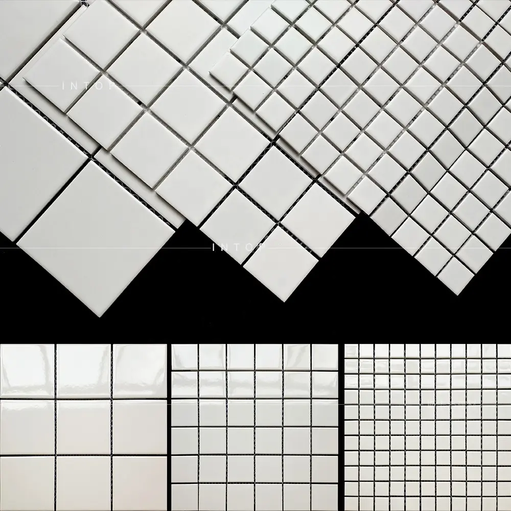 98X98Mm Pure White Keramische Mozaïek Tegel Negen-Grid Checker Tegels Voor Badkamer Keuken Vloeren En Muur