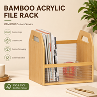 Porte-documents vertical en acrylique transparent à cadre en bambou personnalisable, service OEM ODM, support de fichiers en bambou et acrylique