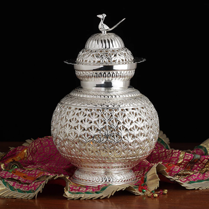 <b>Silver</b> Plated Kalash <b>Lamp</b> Decorative Handcrafted Table <b>Lamp</b> Traditional Temple Style Lighting for Home Decor Festive - Product Image 4