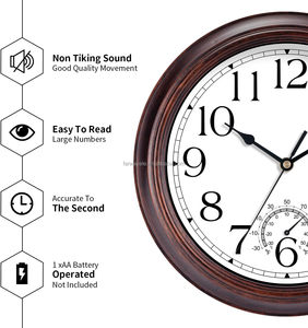 <span class=keywords><strong>Reloj</strong></span> <span class=keywords><strong>de</strong></span> Pared con Termómetro, Relojes <span class=keywords><strong>de</strong></span> Pared Vintage Silenciosos que Funcionan con Batería, <span class=keywords><strong>Reloj</strong></span> Retro sin Tictac Decorativo para Sala <span class=keywords><strong>de</strong></span> Estar - Product Image 2