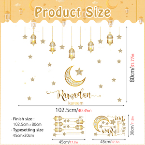 Autocollant mural Ramadan, design <span class=keywords><strong>de</strong></span> croissant <span class=keywords><strong>de</strong></span> lune doré, étoile et lanternes, décoration islamique amovible, salon, chambre à coucher, bureau à domicile - Product Image 6