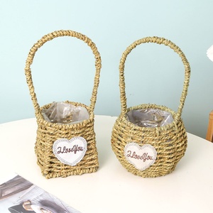 Paniers de fleurs tissés <span class=keywords><strong>à</strong></span> la main paniers de décoration de cadeaux panier de fruits rond en jonc de mer avec poignée - Product Image 2